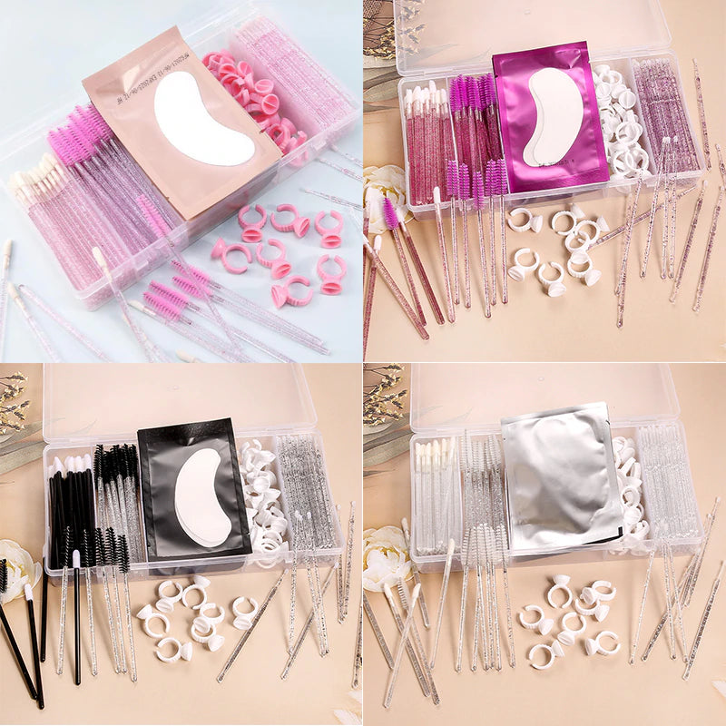 Eyelash Extension Set with Box Lashes Micro Brush Tape Glue Ring Eye Pad Disposable Mascara Applicator Eyelashes Tool