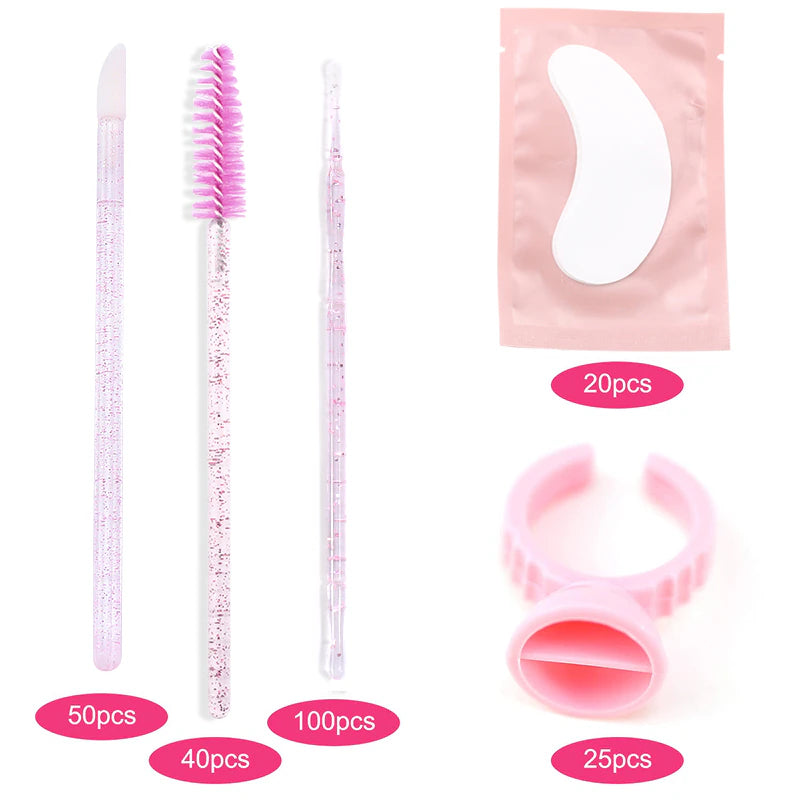 Eyelash Extension Set with Box Lashes Micro Brush Tape Glue Ring Eye Pad Disposable Mascara Applicator Eyelashes Tool
