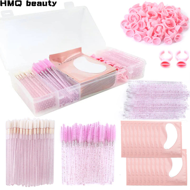 Eyelash Extension Set with Box Lashes Micro Brush Tape Glue Ring Eye Pad Disposable Mascara Applicator Eyelashes Tool