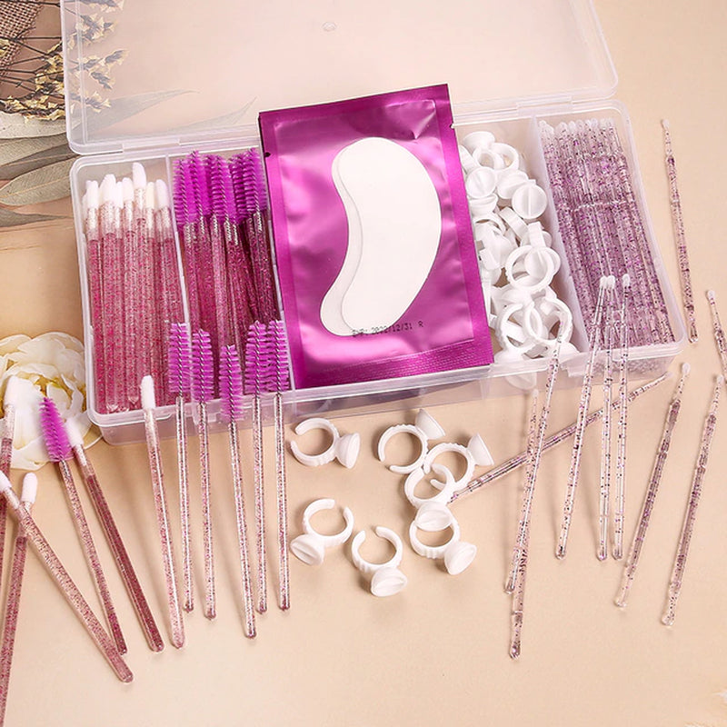 Eyelash Extension Set with Box Lashes Micro Brush Tape Glue Ring Eye Pad Disposable Mascara Applicator Eyelashes Tool