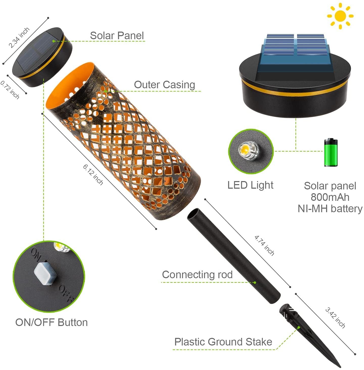 Metal Solar-Powered Lawn Lamps Courtyard Decorative Waterproof