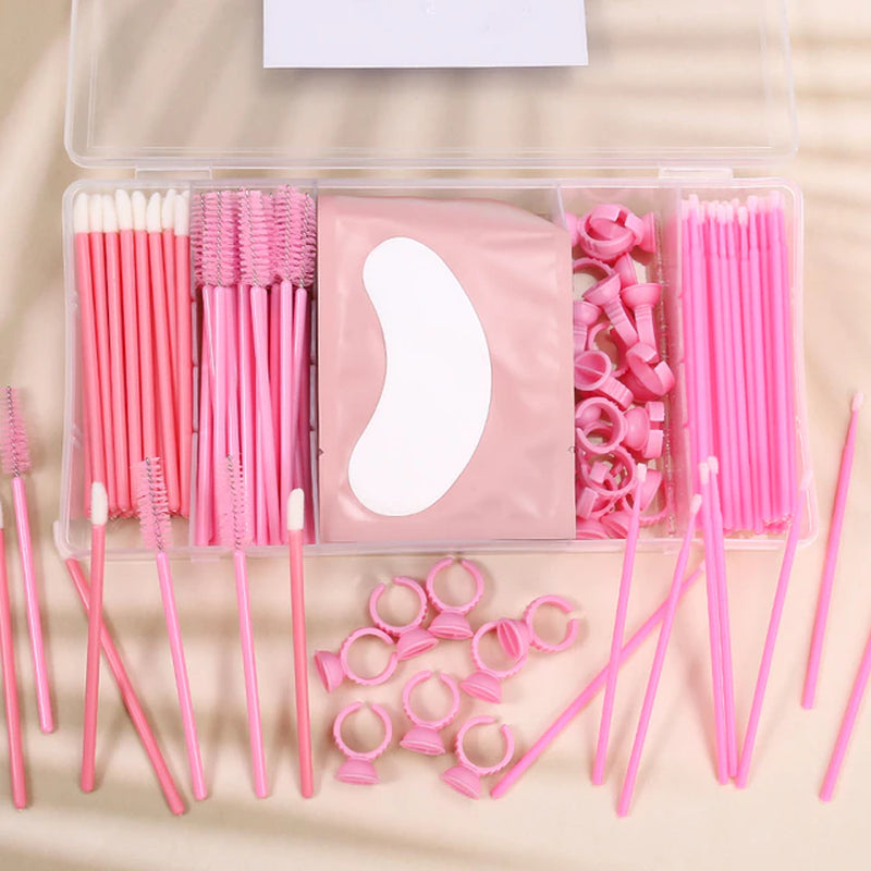 Eyelash Extension Set with Box Lashes Micro Brush Tape Glue Ring Eye Pad Disposable Mascara Applicator Eyelashes Tool