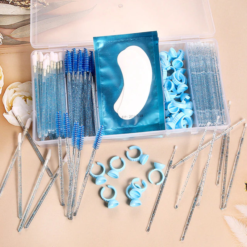 Eyelash Extension Set with Box Lashes Micro Brush Tape Glue Ring Eye Pad Disposable Mascara Applicator Eyelashes Tool