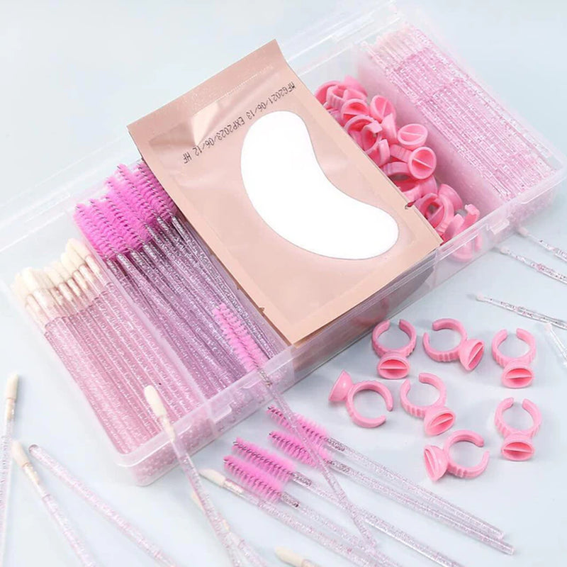 Eyelash Extension Set with Box Lashes Micro Brush Tape Glue Ring Eye Pad Disposable Mascara Applicator Eyelashes Tool