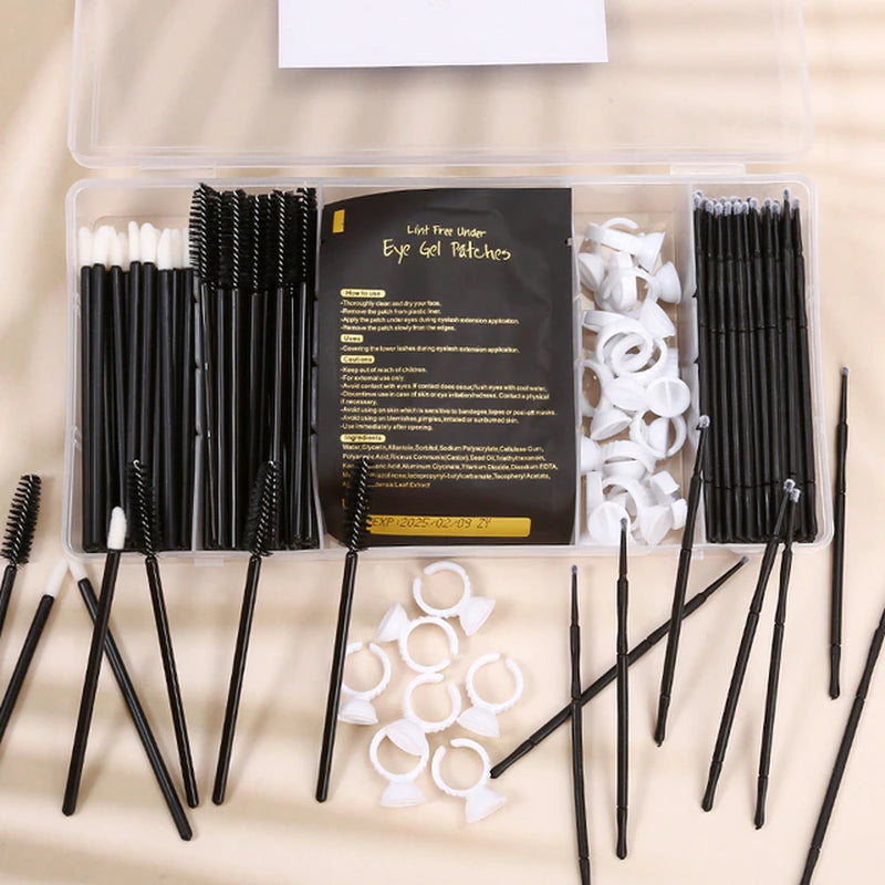 Eyelash Extension Set with Box Lashes Micro Brush Tape Glue Ring Eye Pad Disposable Mascara Applicator Eyelashes Tool