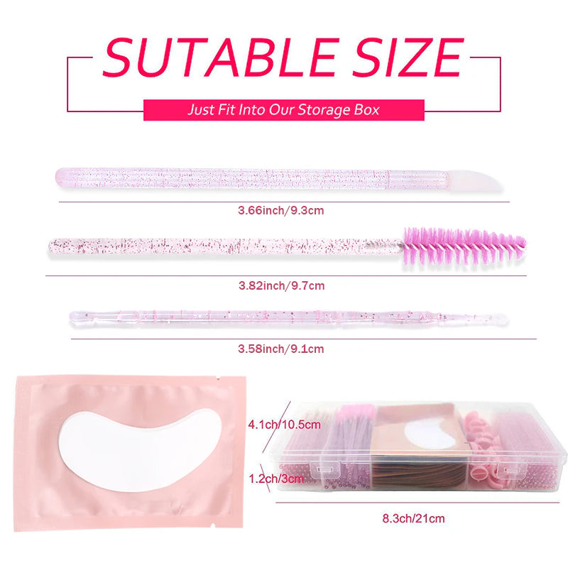 Eyelash Extension Set with Box Lashes Micro Brush Tape Glue Ring Eye Pad Disposable Mascara Applicator Eyelashes Tool