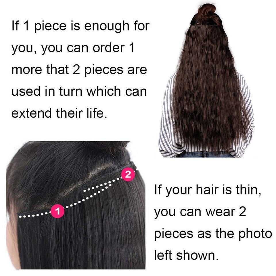 AISI BEAUTY Synthetic Long Wavy Hairstyles 5 Clip in Hair Extension 22Inch/28Inch Heat Resistant Hairpieces Brown Black