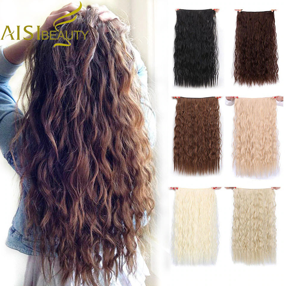 AISI BEAUTY Synthetic Long Wavy Hairstyles 5 Clip in Hair Extension 22Inch/28Inch Heat Resistant Hairpieces Brown Black