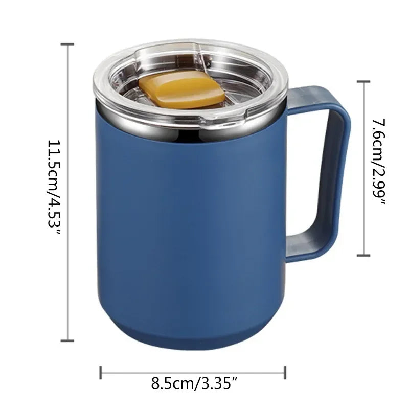 1Pc Vacuum Mug with Lid Handle, Double Wall Stainless Steel Mug with Handle and Lid, Portable Insulated Cup for Traveling