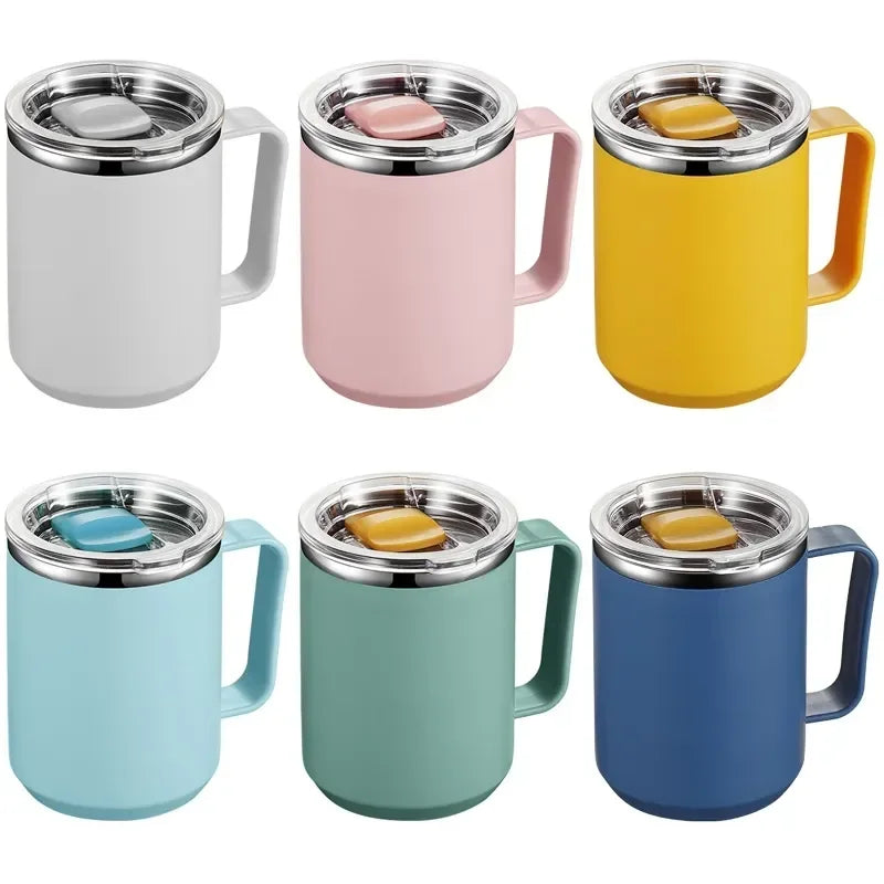 1Pc Vacuum Mug with Lid Handle, Double Wall Stainless Steel Mug with Handle and Lid, Portable Insulated Cup for Traveling