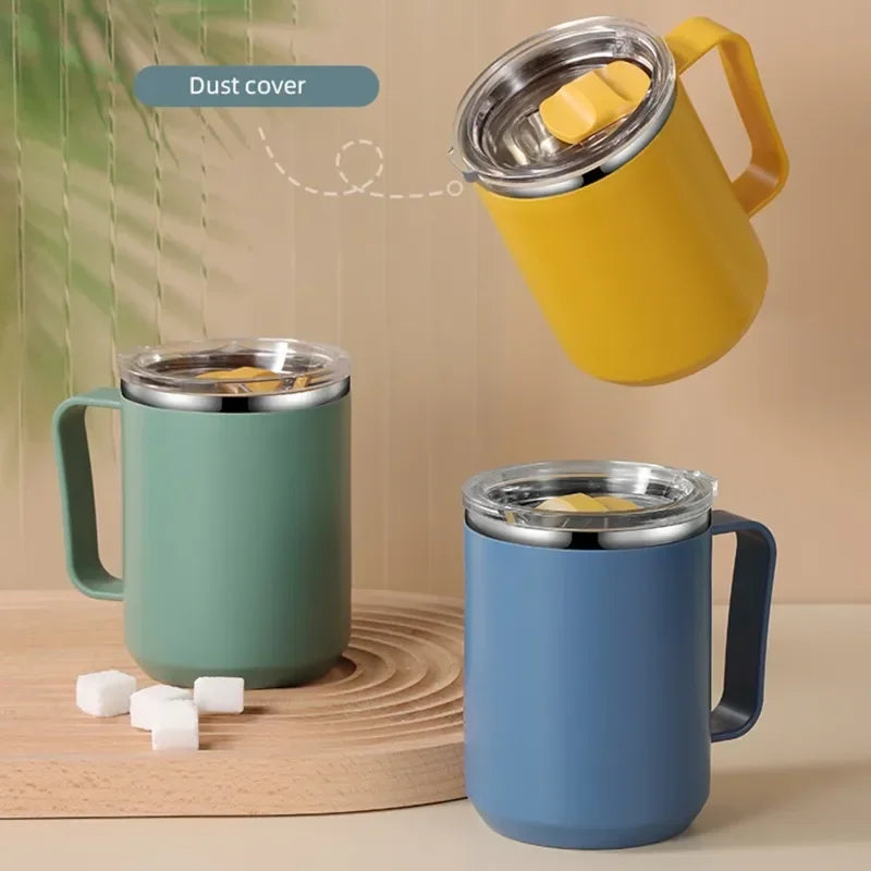 1Pc Vacuum Mug with Lid Handle, Double Wall Stainless Steel Mug with Handle and Lid, Portable Insulated Cup for Traveling