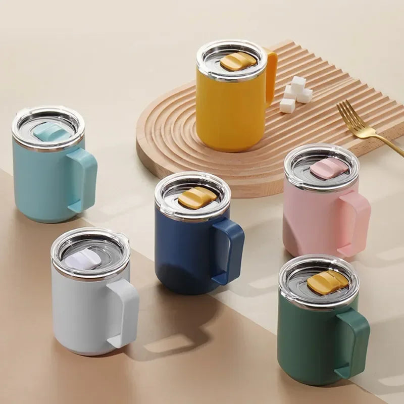 1Pc Vacuum Mug with Lid Handle, Double Wall Stainless Steel Mug with Handle and Lid, Portable Insulated Cup for Traveling