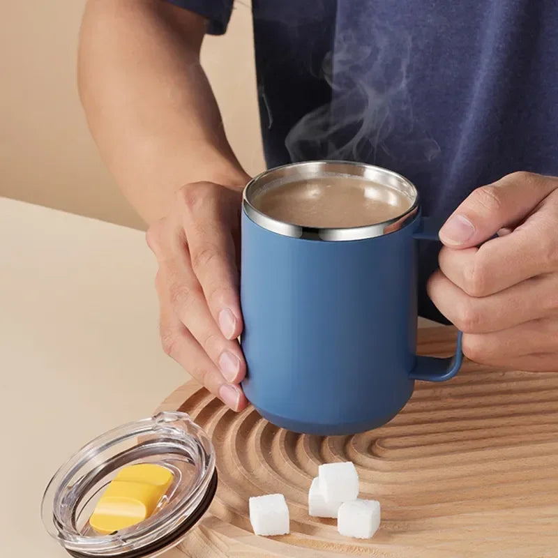 1Pc Vacuum Mug with Lid Handle, Double Wall Stainless Steel Mug with Handle and Lid, Portable Insulated Cup for Traveling