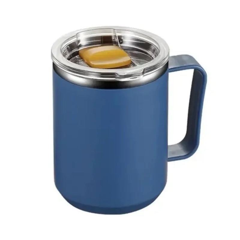 1Pc Vacuum Mug with Lid Handle, Double Wall Stainless Steel Mug with Handle and Lid, Portable Insulated Cup for Traveling
